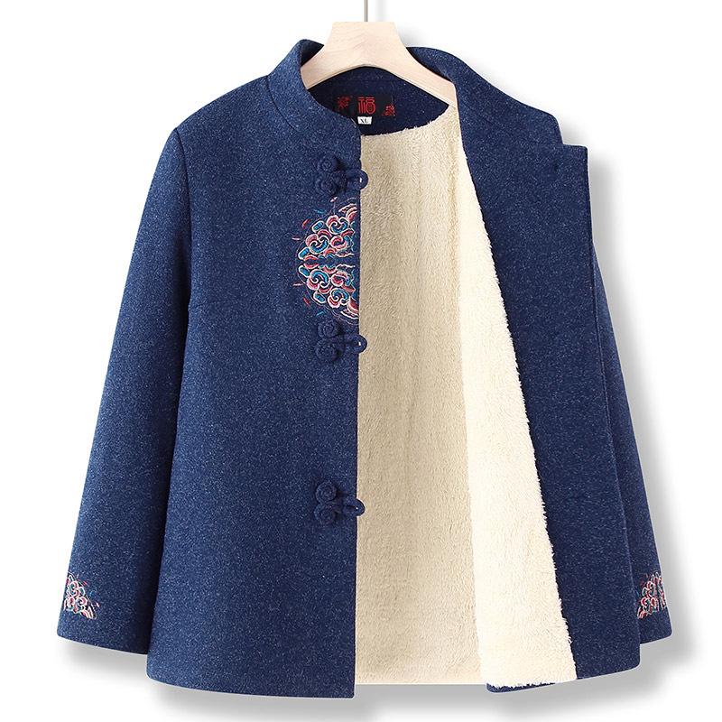 Warm Fleece-Lined Tang Suit Jacket for Women - Ideal for Grandma, Mother, or Middle-Aged Ladies in Spring, Autumn, and Winter.