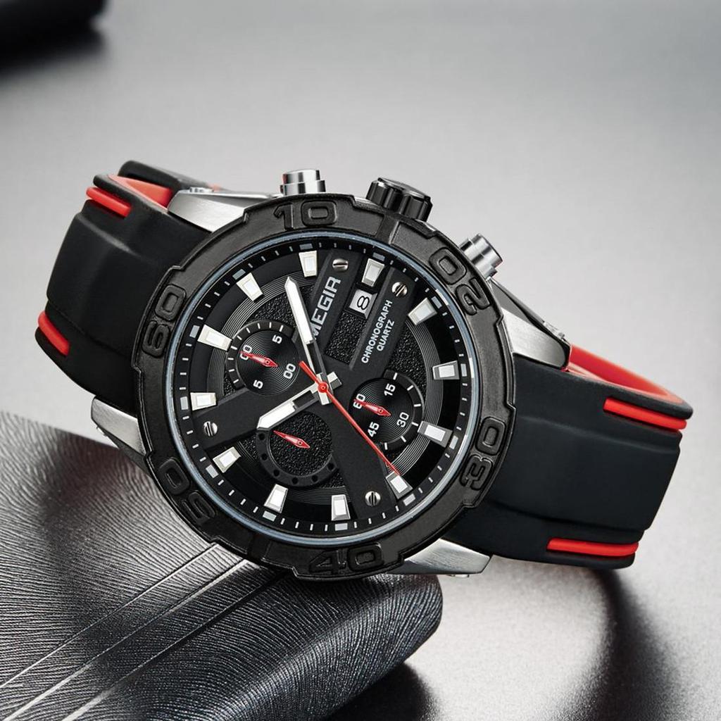 Megir Ceas Sport Bărbați la Modă Curea Silicon Ceas de Mână Ceas Rezistent la Apă Cuarț Cronograf Montre Homme 2055