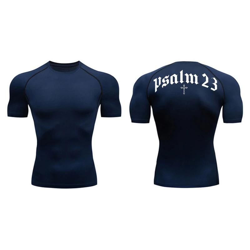 Laoxu 2024 Psalm 23 Kruisprint Heren Sport Sneldrogend T-shirt Tops Gym Workout Fitness Compressieshirt Korte Mouw S-3XL M zwart