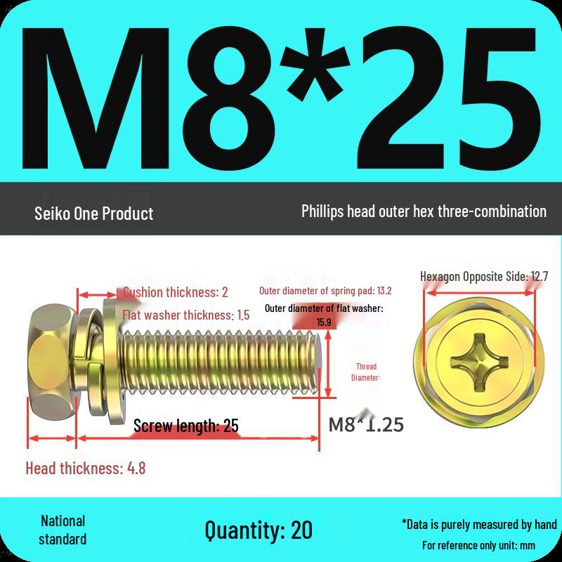Concave Head Hexagon Combination Bolt Set with Spring Washer and Gasket - 3 Pieces