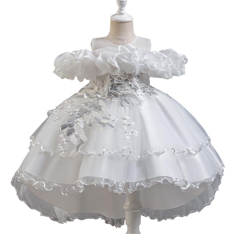 Girls' One-Shoulder Luxury Tulle Princess Formal Dress with Train