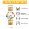 Floral and Pastoral Design Analog Quartz Watch with Adjustable Elastic Gold and Stainless Large and Stylish Perfect for or As a Gift for Her Women's