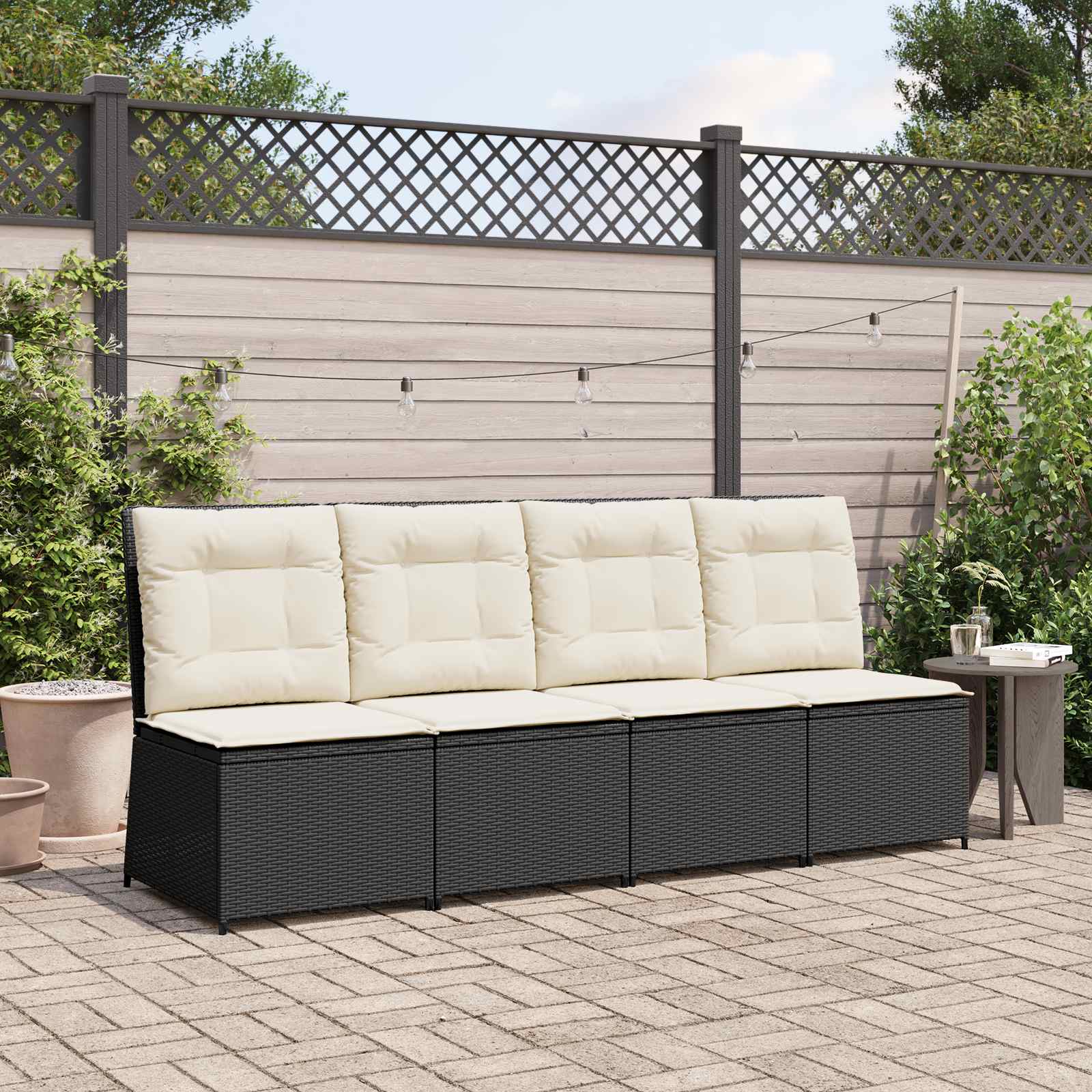 vidaXL Garden Sofa with Cushions Black and Cream White Poly Rattan