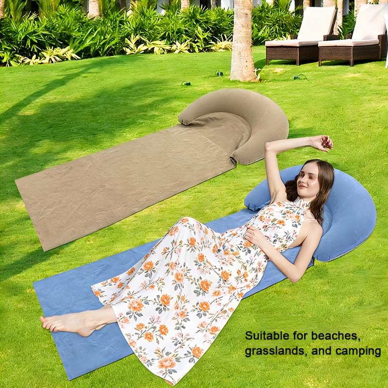 1Pc Beach Mat With Inflatable Headrest Outdoor Mat Anti-Sand Suitable For Outdoor Camping And Picnics Single Person Sleeping Mat Foldable Portable
