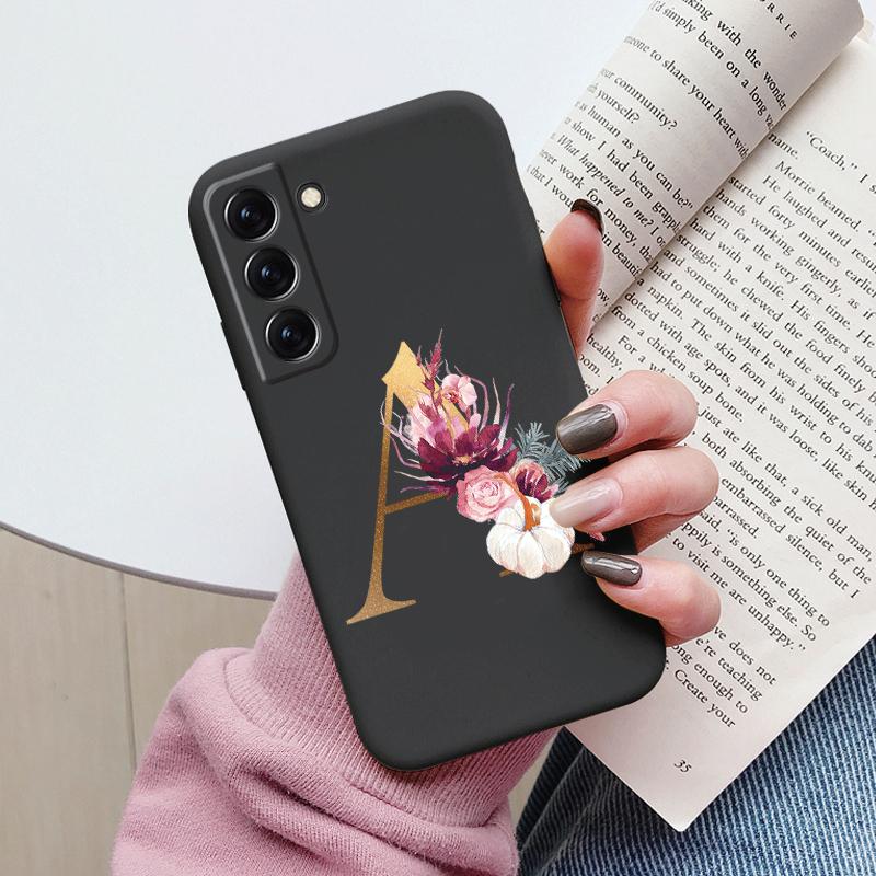 For Samsung Galaxy S22 S 22 Plus Case Flower Gold Letter A Z Soft Silicone Phone Cover For Samsung S22 Ultra Bumper S22+ Shell