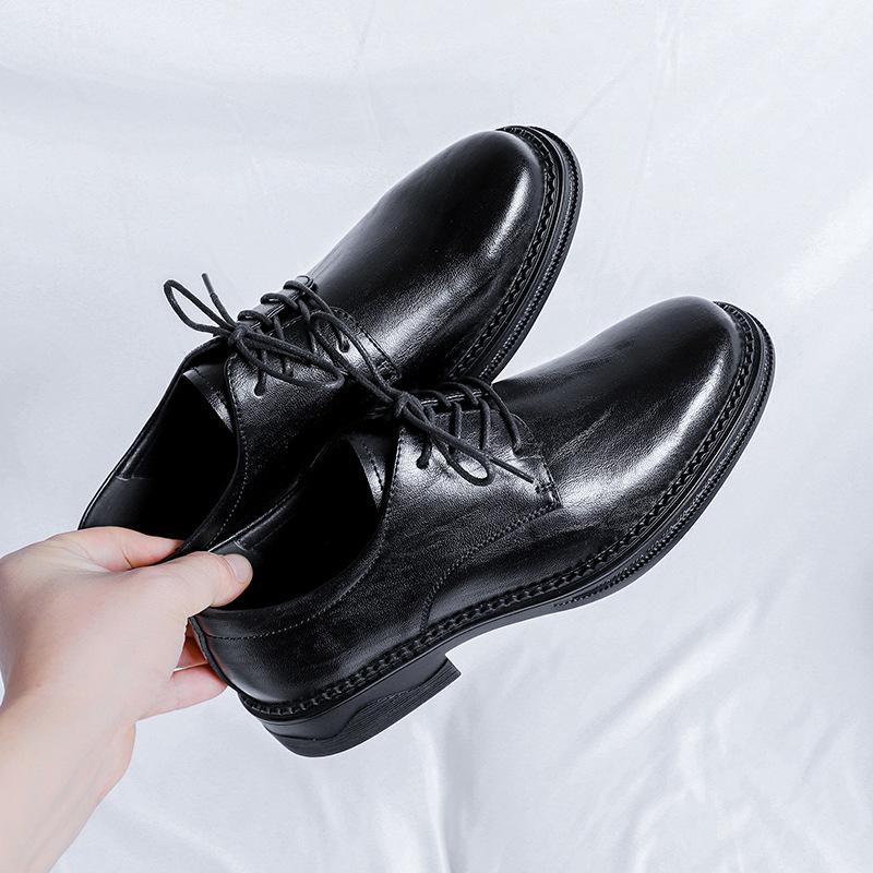 

Кожаные туфли мужские черные деловые деловые весенне-осенние британские повседневные свадебные туфли высокого класса с костюмом 59004-R 38 чёрный