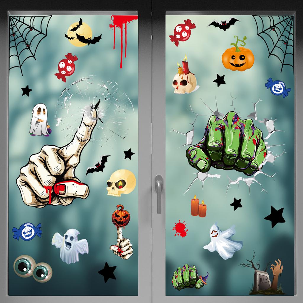 Halloween Decoration Blood Handprint Pumpkin Stickers Halloween Shopping Mall Window Scene Decoration Ghost Hand Spider Stickers