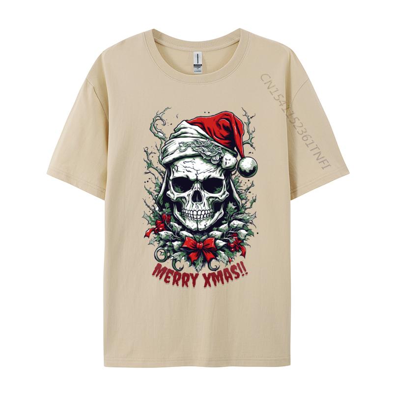 Cool Skull Weihnachten Für die Feiertage T-Shirt Herren Weiches Baumwoll-T-Shirt Ästhetische Camisas Herren T-Shirt Camisas