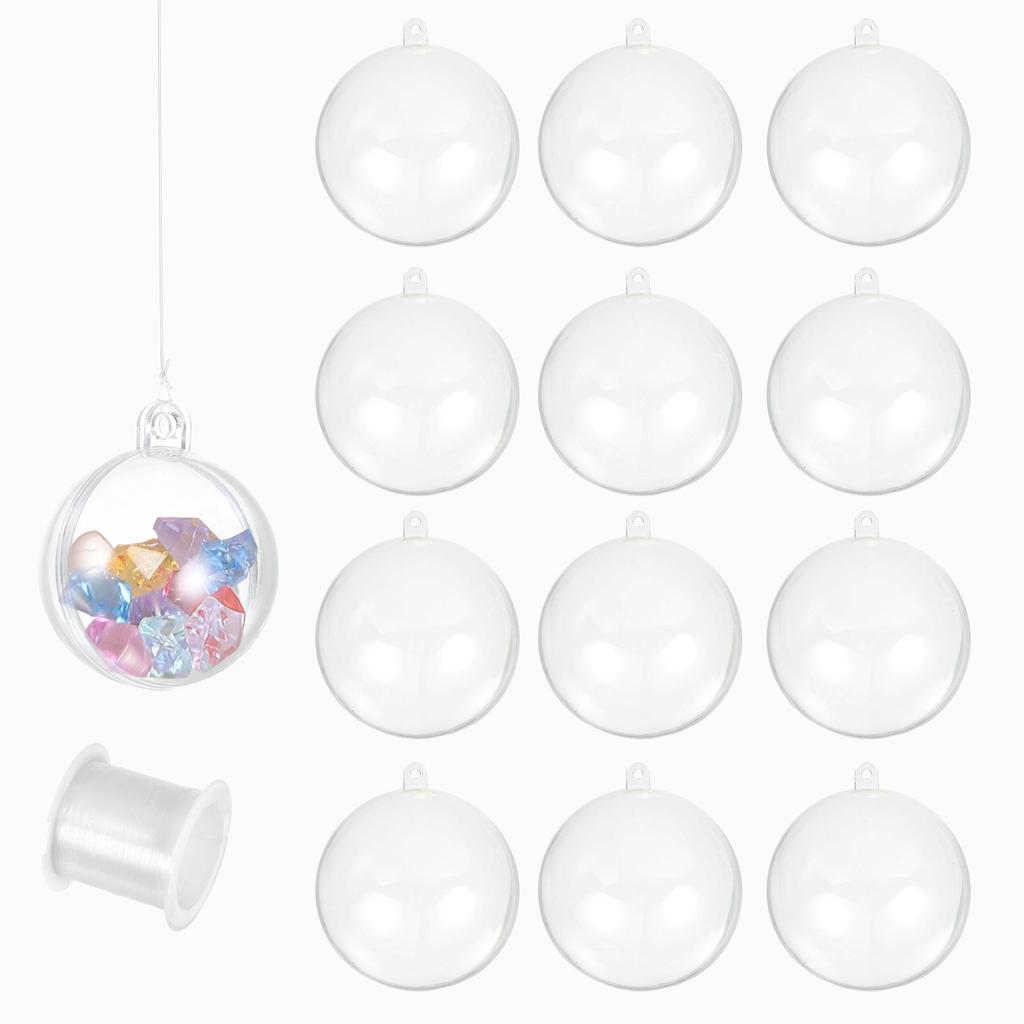 5/6/10/12pcs Clear Plastic Fillable Ornaments Clear Acrylic Ornaments Hanging Balls with164ft Wire DIY Christmas Ornament Decor