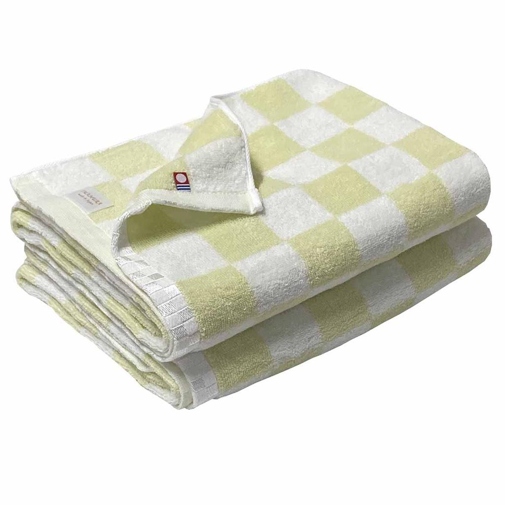 Imabari Set of 2 Bath Towels 2 Green Pastel Checkered Absorbent Green Towels, [Brand Certified] 65x120cm, Towels, Pattern, Fluffy, (2 Towels)