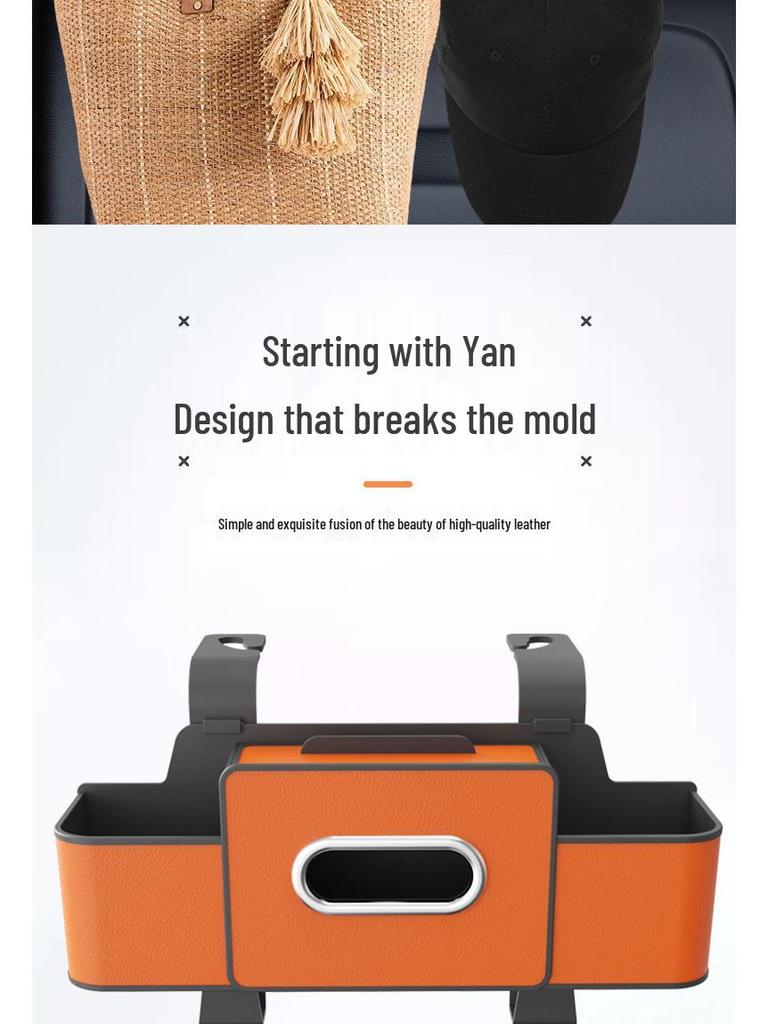Multifunctional Car Seat Back Organizer with Tissue Box and Cup Holder Hooks