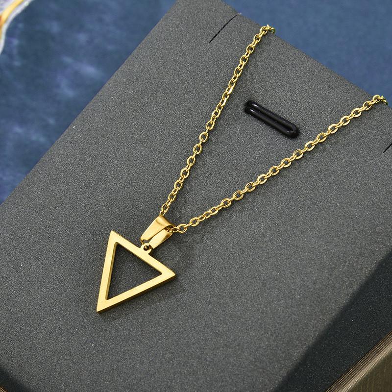 

Titanium Elegant Polished Steel Necklace For Women With Fashionable Design Geometric Hollow Triangle