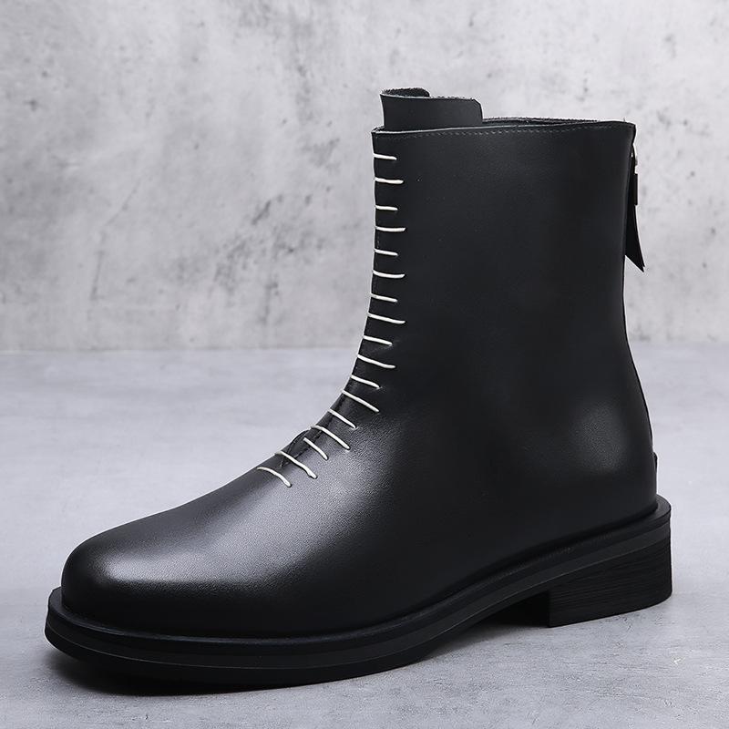 

Niche old sewing design thick-soled heightening boots men s tooling retro casual Martin boots 38 чёрный