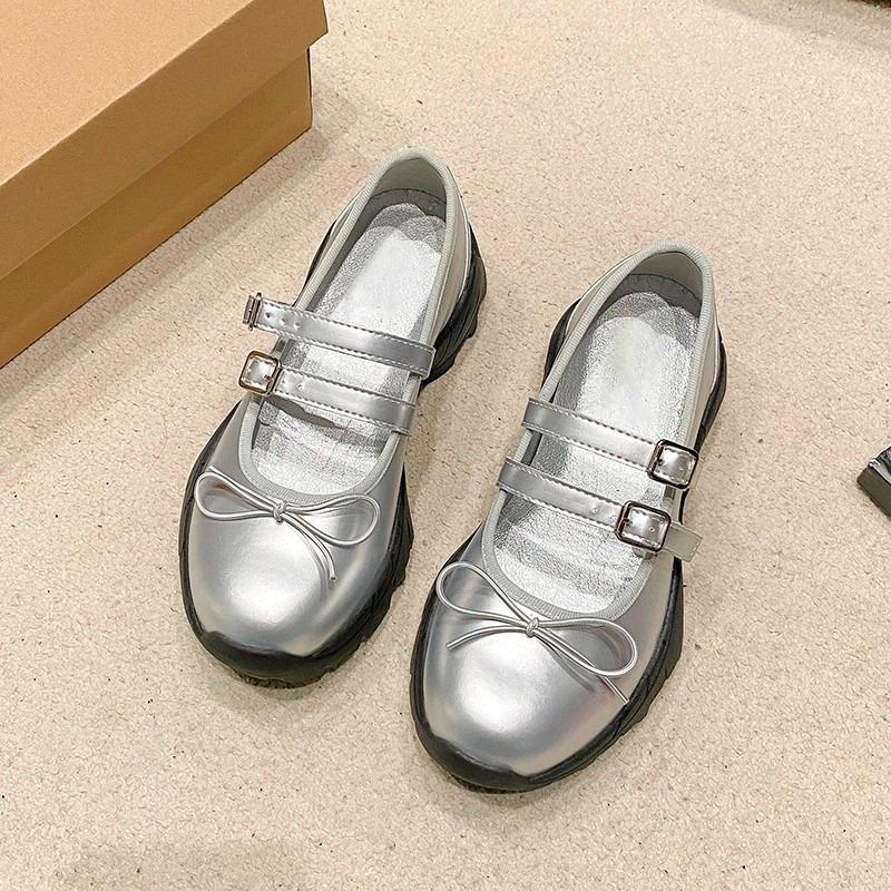 PU Butterfly-knot Round Toe Flats Spring/autumn Buckle Strap Ladies Shoes on Sale 2025 Fashion Shallow Sweet Women's Shoes