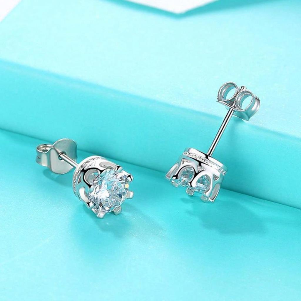 1pc Simple Crown Earrings, Light Luxury Synthetic Zircon Earrings