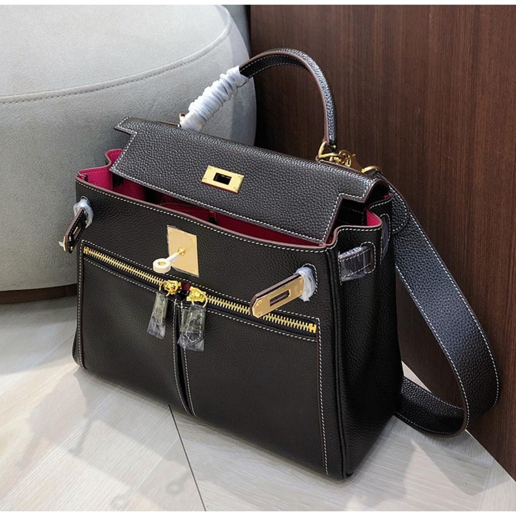 Fubao Leder Lakis Kelly Tasche Doppelreißverschluss 28 Handtasche Premium Leder Handtasche Umhängetasche