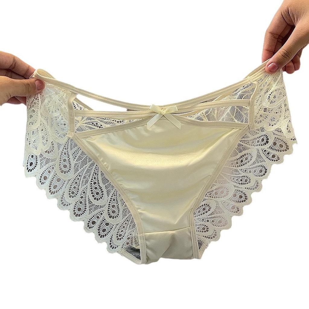 Pure & Sexy Plus Size Lace Triangle Panties - Seamless Silk Satin, Breathable Ice Silk Fabric for Women