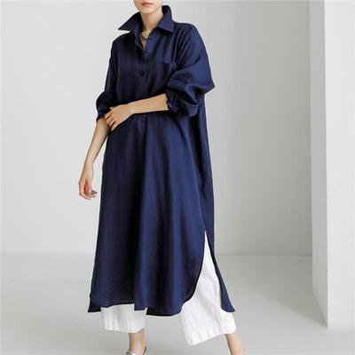Vestido Camisero Oversize de Algodón Lino Primavera/Verano 2025 con Cárdigan Largo y Mangas Largas