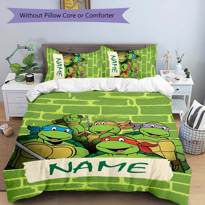 3pcs TMNT Cover Set - Personalized Name, HD Printed Bedding with 1 Cover and 2 Pillowcases - Perfect for Home Decor, Easy Care