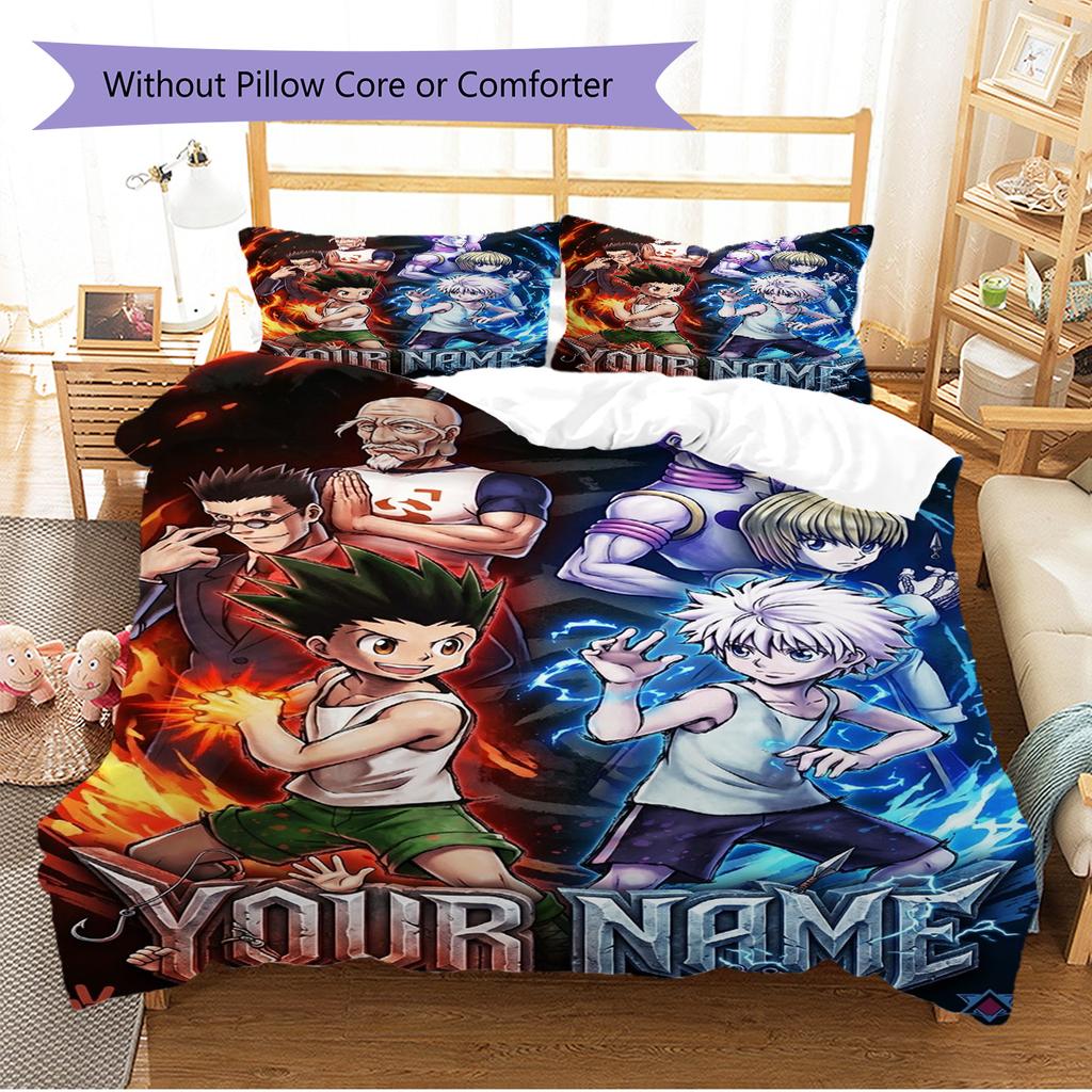 Name Custom Anime Hunter x Hunter Pattern Bedding Set Quilt Cover Pillowcase Home Decor Gift (1 * duvet cover + 2 * pillowcase, without core)