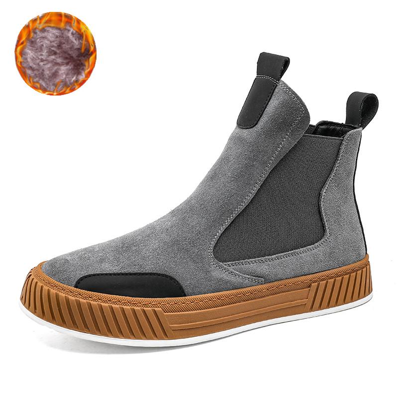 Hot Sale Black Plush Men's Winter Shoes Designer Suede Chelsea Boots Men Slip On Platform Men Boots Casual High top Ankle Shoes