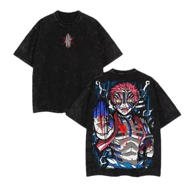 Japan Anime Demon Slayer Printed Tshirt Mens and Womens Washed Tshirt High Quality Vintage Cotton Tshirt YK Tops