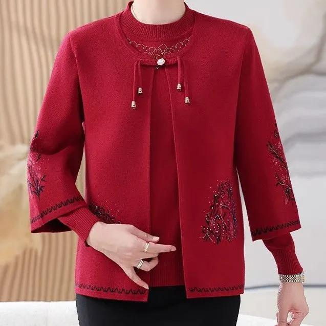 

Женское весенне-осеннее пальто, вязаный кардиган для среднего возраста, элегантный и стильный свитер M