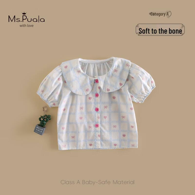 

MS.PUALA Toddler Girl s Plaid Doll Collar Blouse 90 cm
