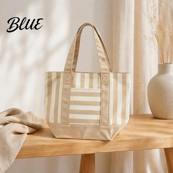 Sac fourre-tout élégant en toile rayée Réutilisable pour les courses Grande capacité Poche avant Sac à bandoulière pour le shopping Pique-nique Trajets Quotidien