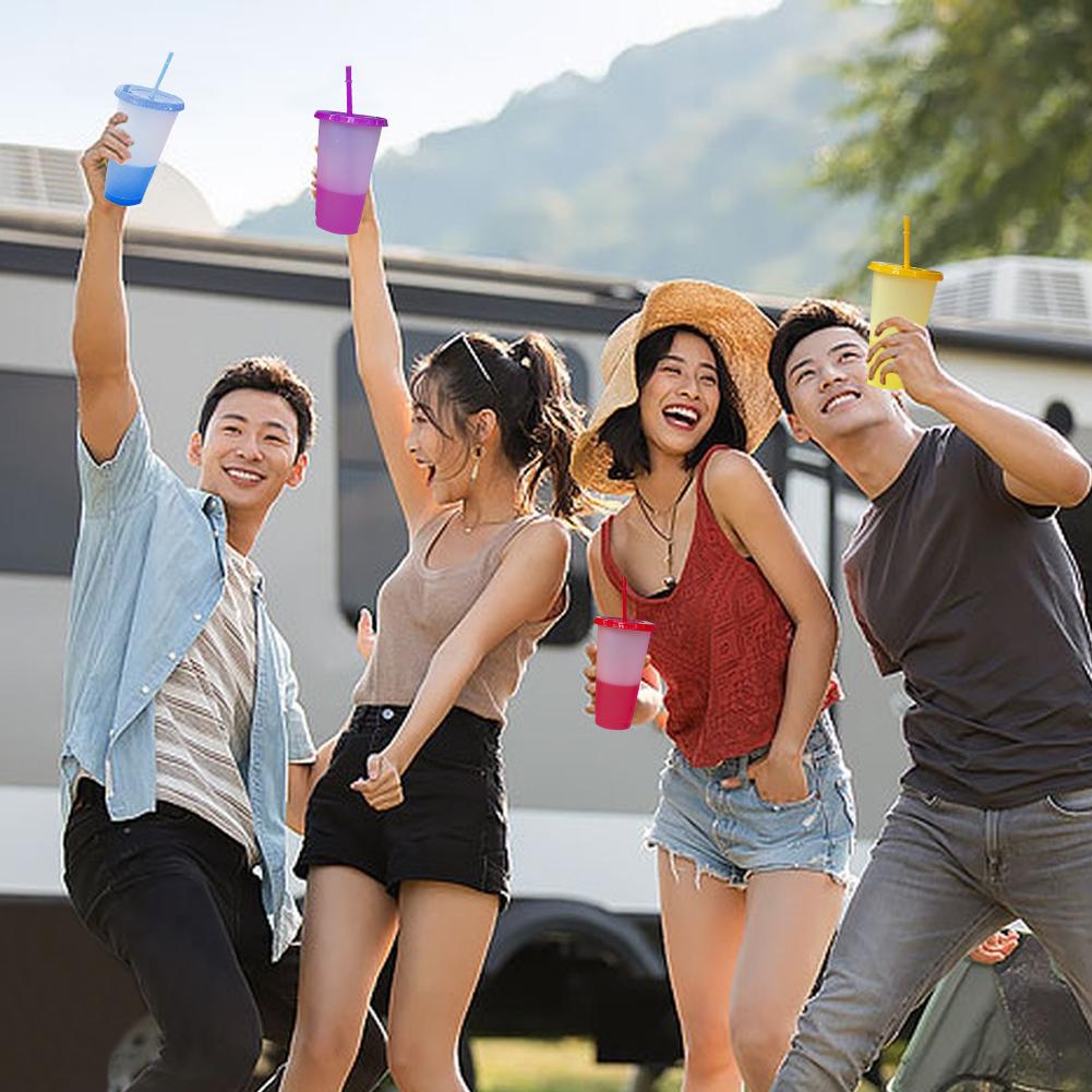 10 Pcs Reusable Plastic Cups with Lids & Straws Color Changing Cups Cold Iced Coffee Cups 24 OZ Ice Cold Drinking Cup for Drinks