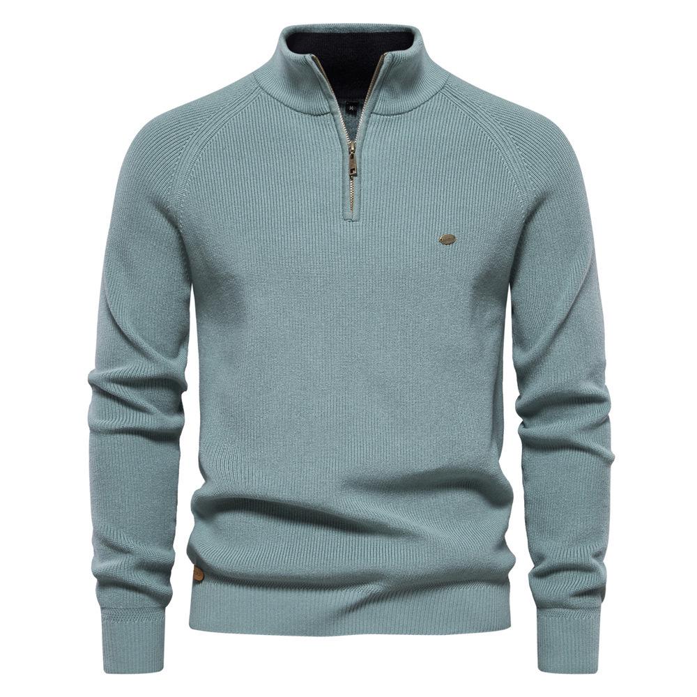 Pull Polyvalent pour Homme à Fermeture Éclair et Col Montant - Couleur Unie - Tendance Automne/Hiver à Manches Longues Style Européen