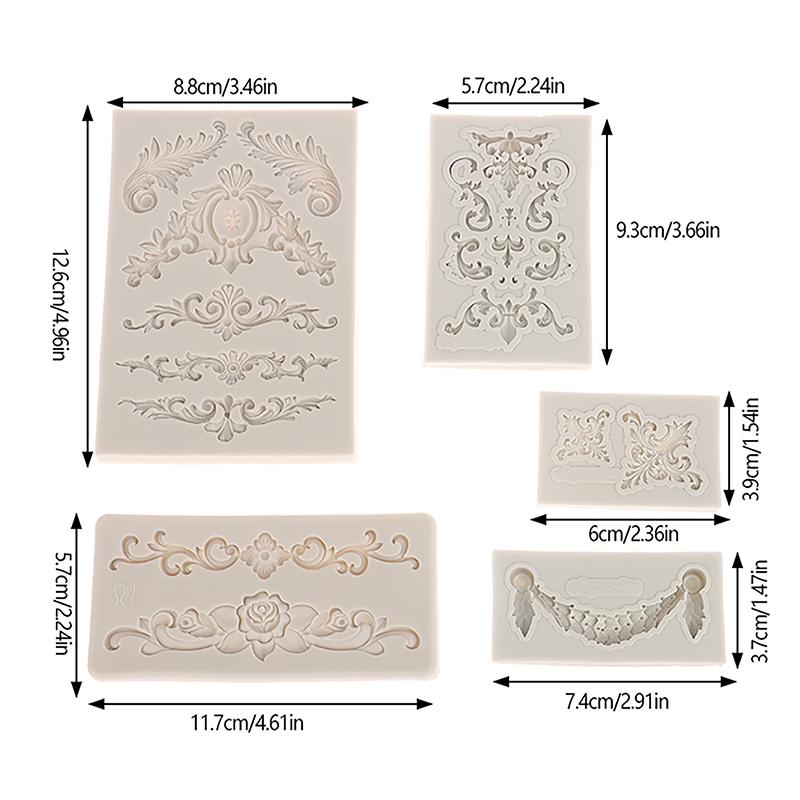 1/5Pcs Baroque Silicone Mold Diy Baroque Border Mold Baroque Silicone Mold Border Molds For Cake Fondant Trim Decoration