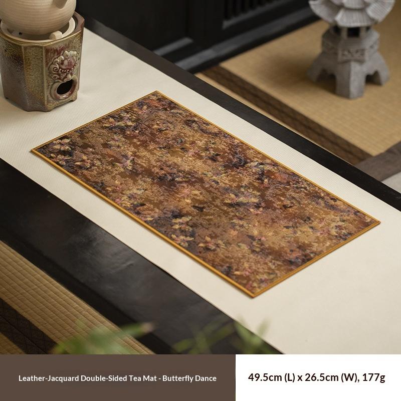 

New Chinoiserie Tea Mat Imitation Leather Waterproof Durable Jacquard Fabric Double-sided Dry Brewing Tea Table Mat Cloth Mat