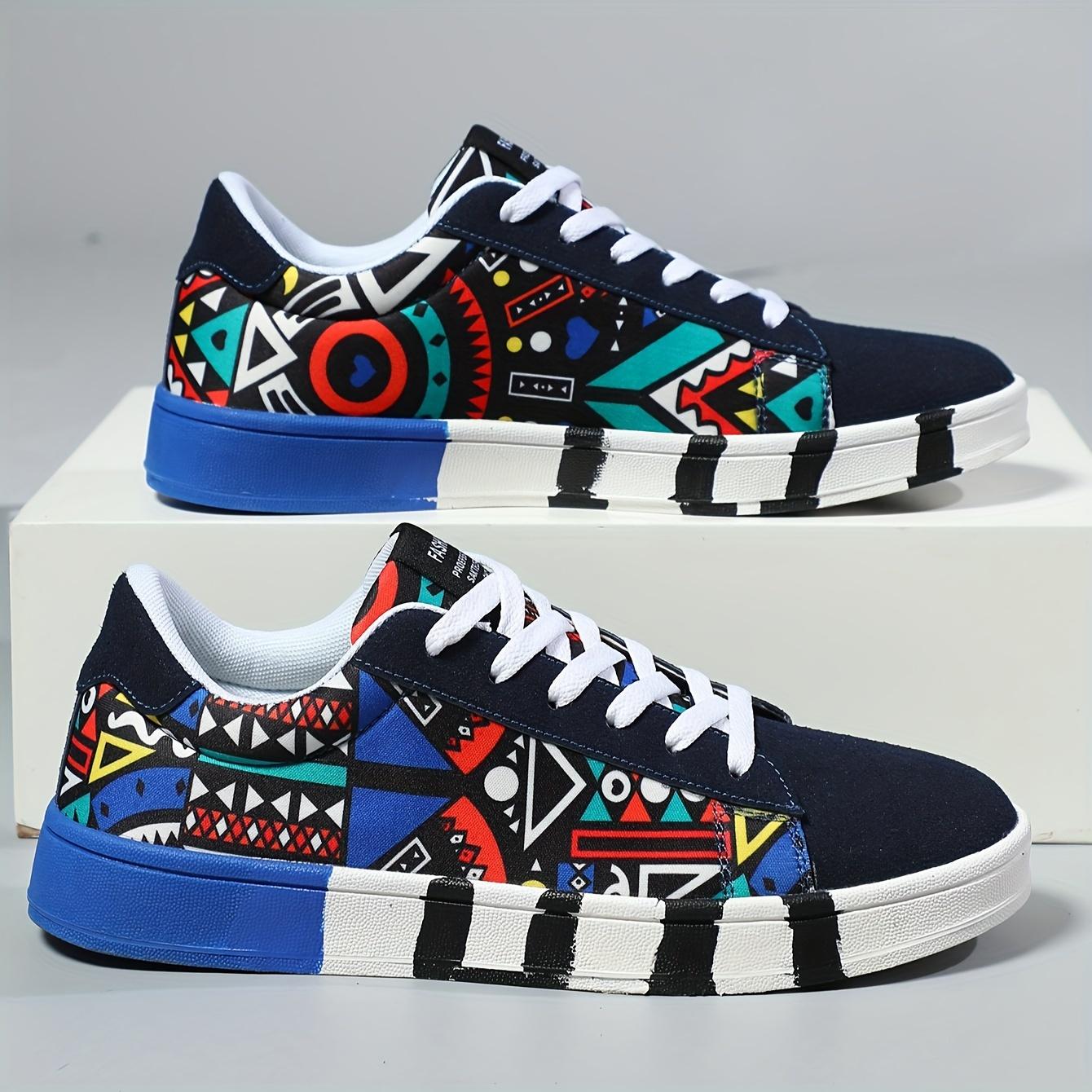 

Модне чоловіче скейтове взуття графіті – легкі, дихаючі, протиковзкі, зручні кросівки на підошві на платформі 39 синій