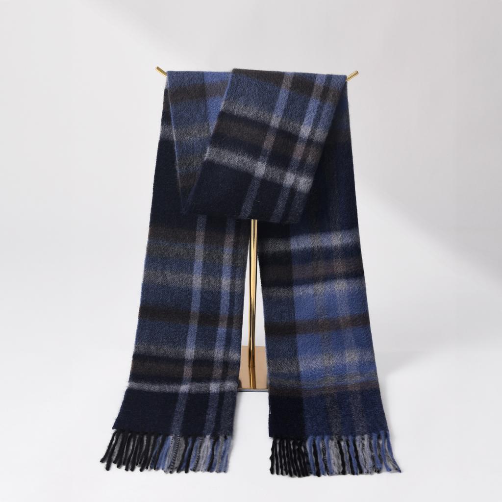 Winter 100% Cashmere Scarf Men Warmer Shawls And Wraps Echarpe Pashmina Blue Plaid Scarves Male