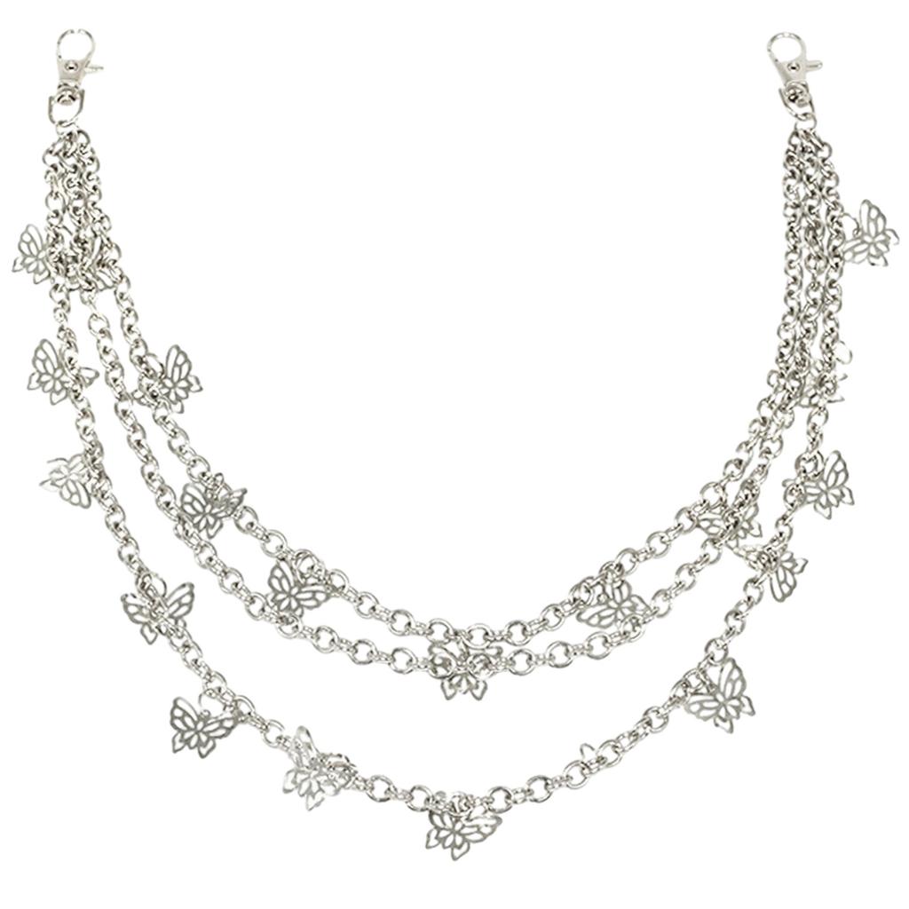 Hollow out Butterfly Shape Pendant Pant Chains Women Three Layer Street Trousers Hiphop Waist Chain Belt for Jeans