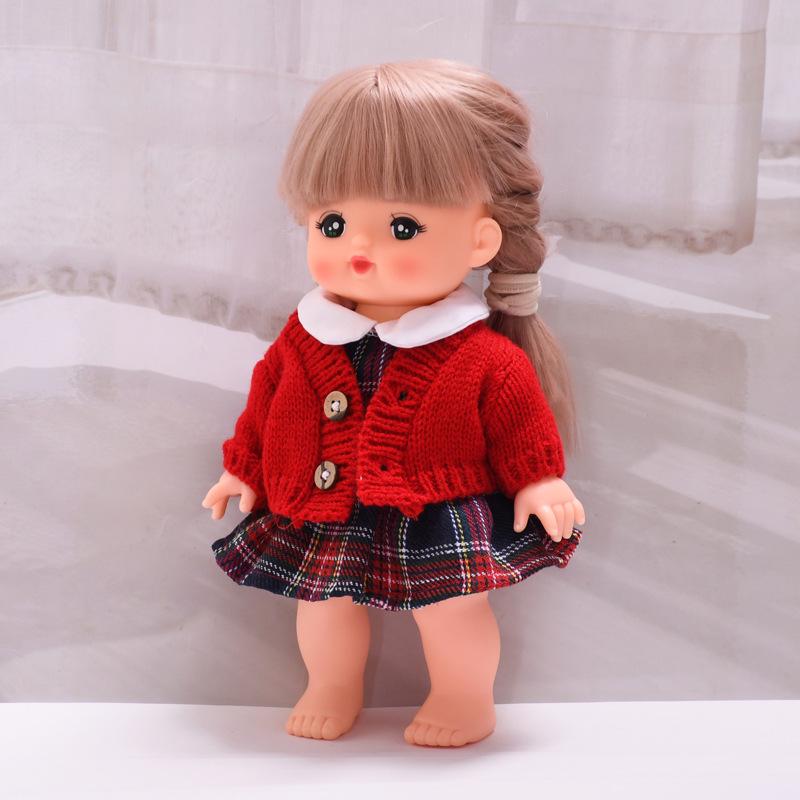 [Clothes Only] 25cm Milu Tang Dynasty Doll Outfit: Red Sweater & Denim Skirt Set