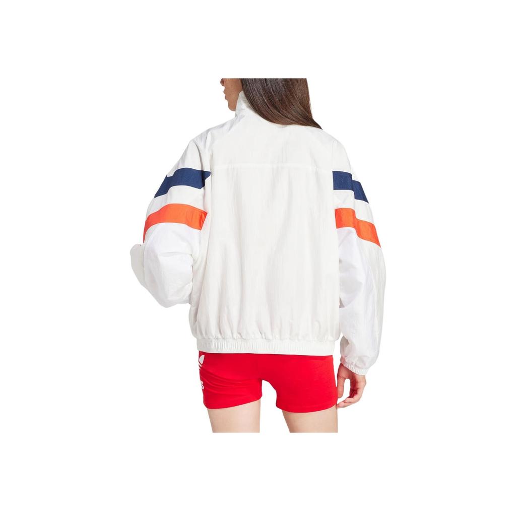 Adidas Originals Half-Zip Windbreaker With Color Block High Collar Loose Long Sleeve Jacket Women Outerwear White IS2320