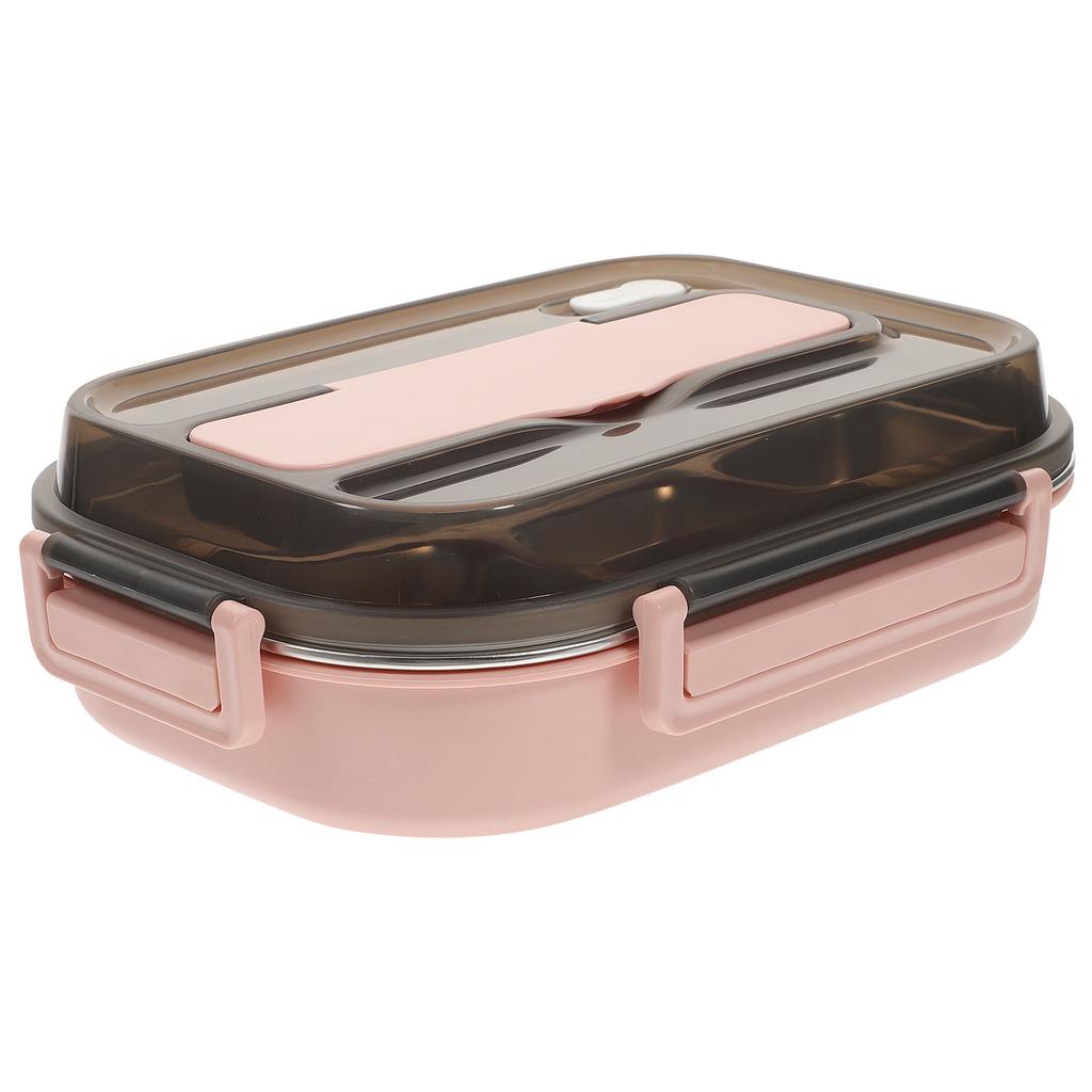Stainless Steel Bento Box 4 Compartments Divided Lunch Box Easy Clean Buckle Design for Adults Kids Students Campers