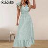 Vestidos Casuais de Manga Curta com Decote em V para Verão e Primavera