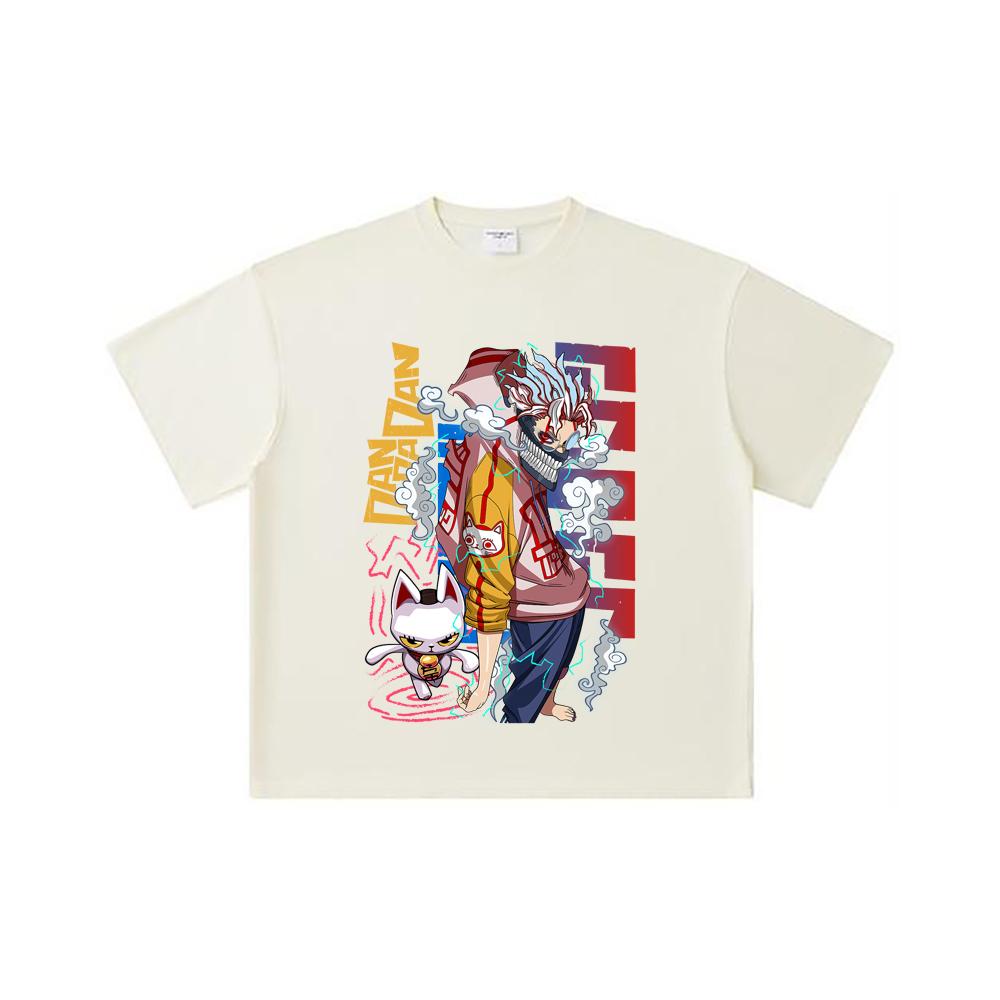 260 GSM Double Yarn 32 Count 100% Cotton Dandadan V25 Okarun Print Unisex Heavy Cotton T Shirt