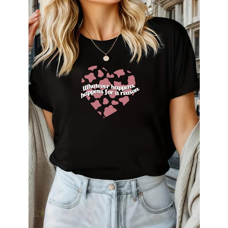 

Женская ретро футболка с принтом сердца, свободная, с коротким рукавом, модная, парная, совпадающая S чёрный