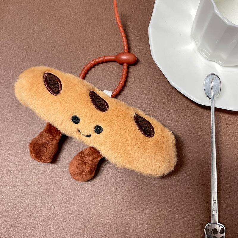 Adorable Baguette Croissant Plush Keychain - Cartoon Dessert Ornament Doll Height approx. 7cm
