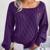 Autumn Winter Women's Cable Knit Sweater Solid Color Square Neck Buttons Long Sleeve Ribbed Knitted Pullover Loose Jumpers Tops