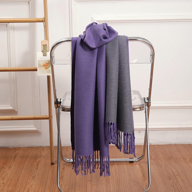 Double-Sided Women's Wool and Cashmere Scarf - Warm, Thickened Shawl for Autumn/Winter