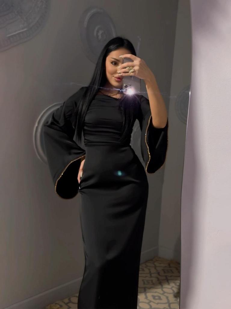 Slim Satin Rhinestone Dress: European & American Style, Long-Sleeved, Tie-Up, 2024 Autumn Women's Fashion.