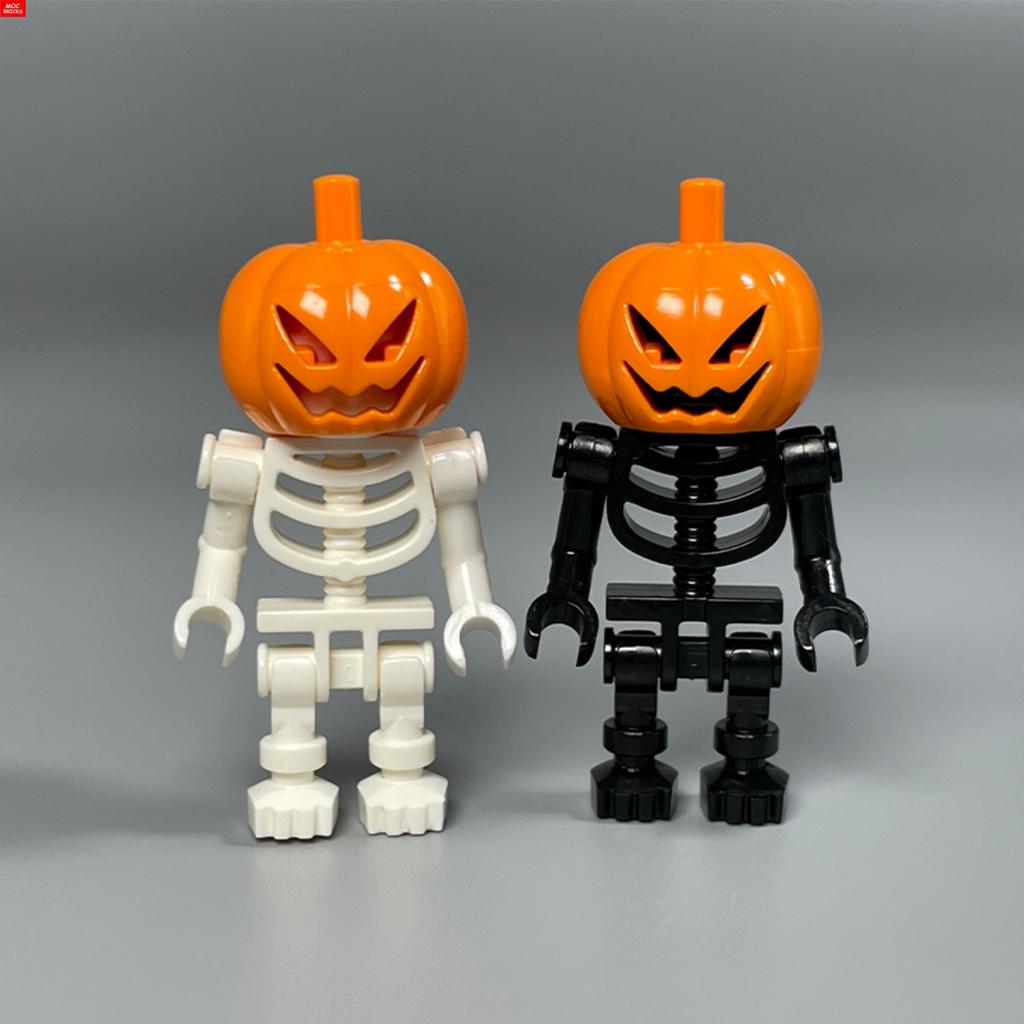 Non-Toxic Moc Bricks Diy Black White Pumpkin Skeleton Skull Assembly Action Figure Educational Building Blocks Kids Toys Gifts