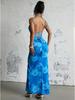 Women's Sleeveless Slim Fit Printed Lace Camisole Pleated Long Dress