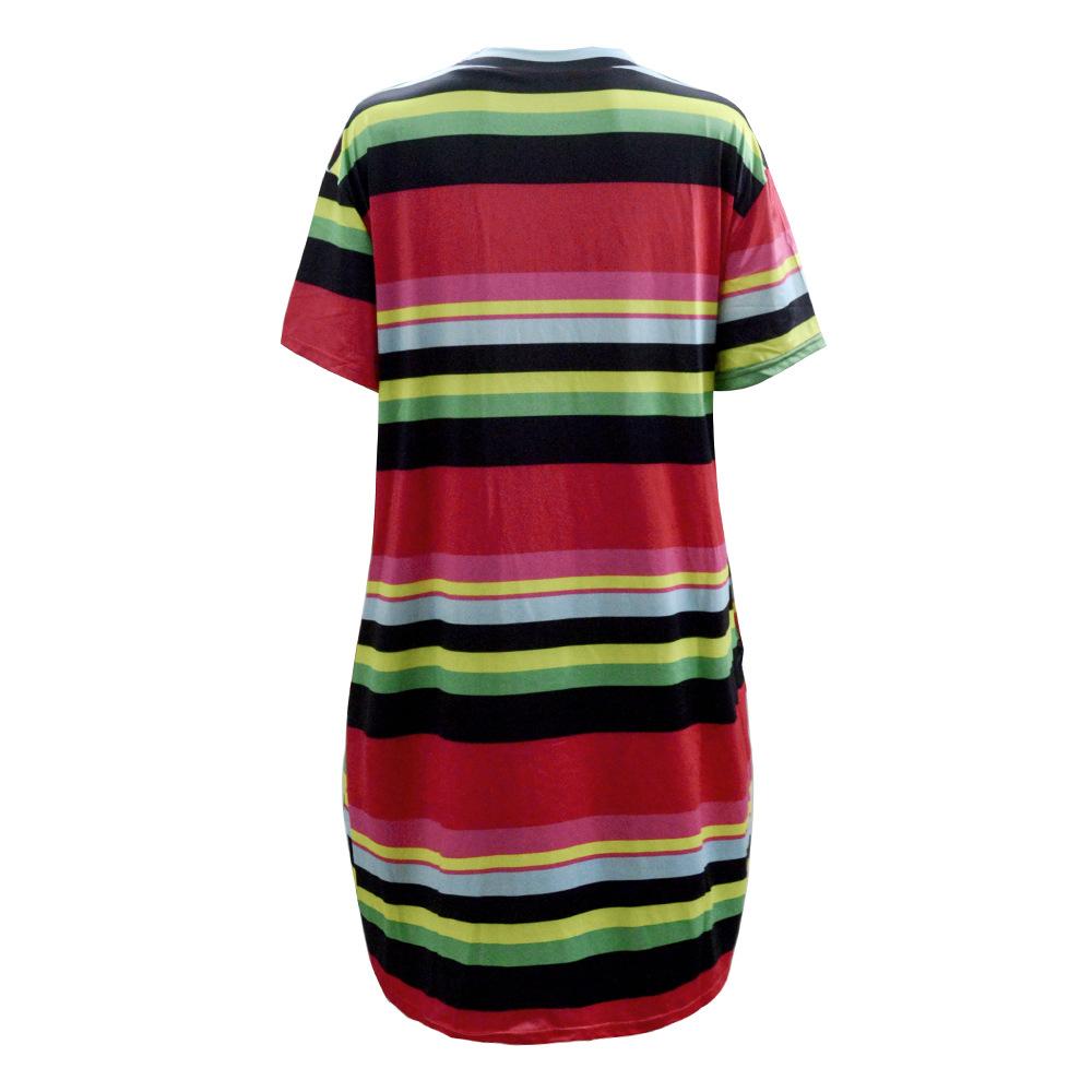 European and American summer new striped slim-fit red large-size fat woman fashion dress women's clothing
