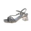 French Rhinestone Bow Fairy Style High Heel Sandals Female Summer Fashion Beautiful Silver Thick Heel with Sandals